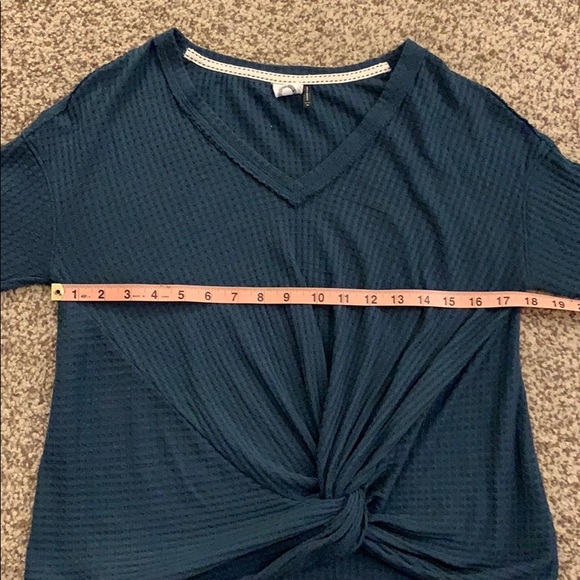 Anthro Akemi & Kin Teal V-Neck Knot Shirt - Picture 6 of 12